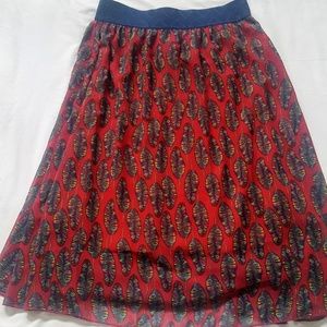 LulaRoe Lola - Feathers on Dark Red - Small